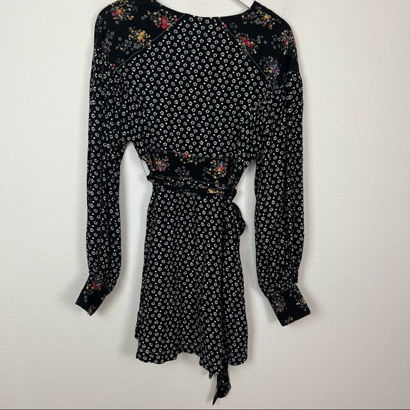 Free People black floral mixed print long sleeve mini dress Size Small - Picture 5 of 8